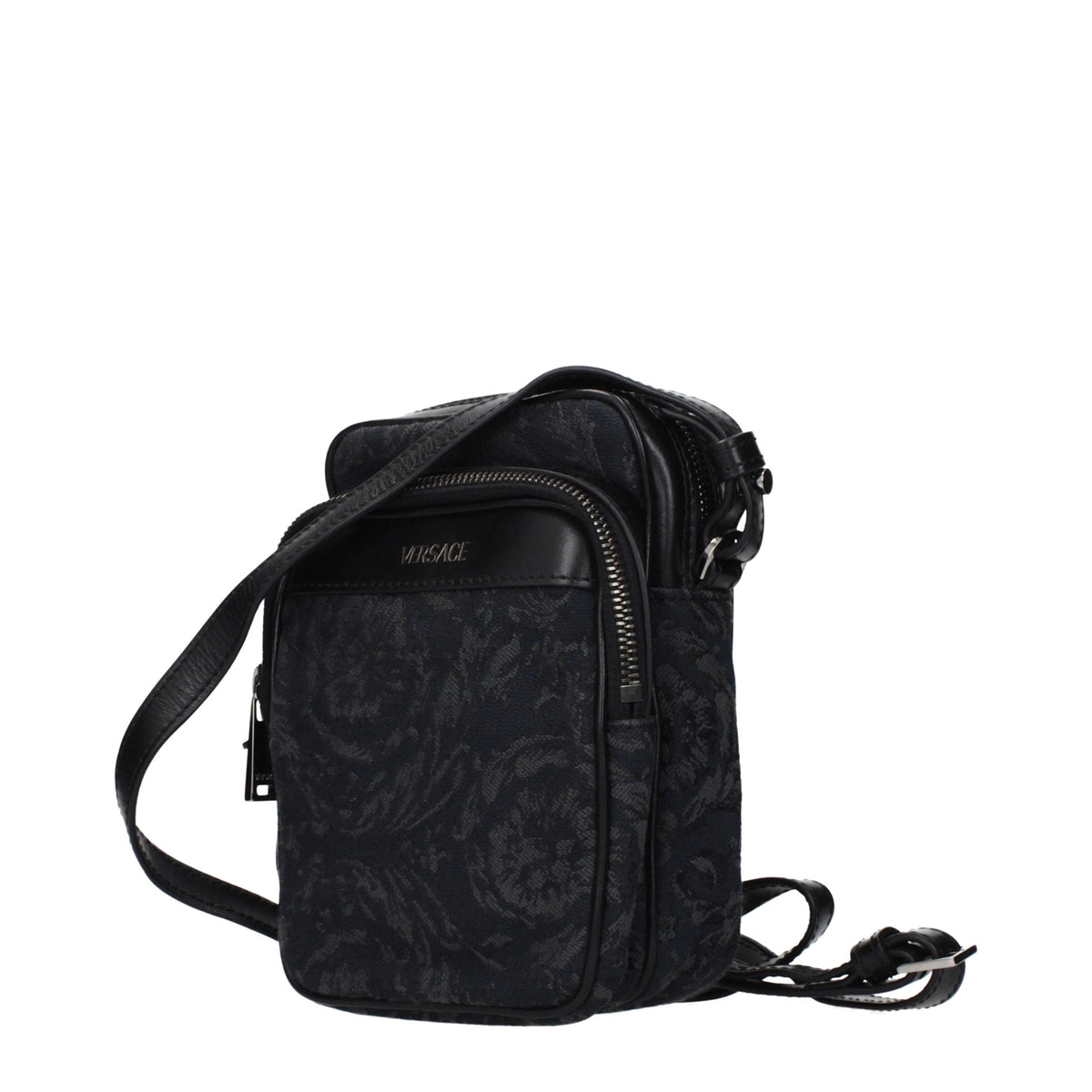 Versace Geantă Crossbody Neagră din Material Textil