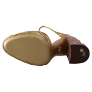 Dolce & Gabbana Pink Gold Leather Crystal T-Strap Pumps