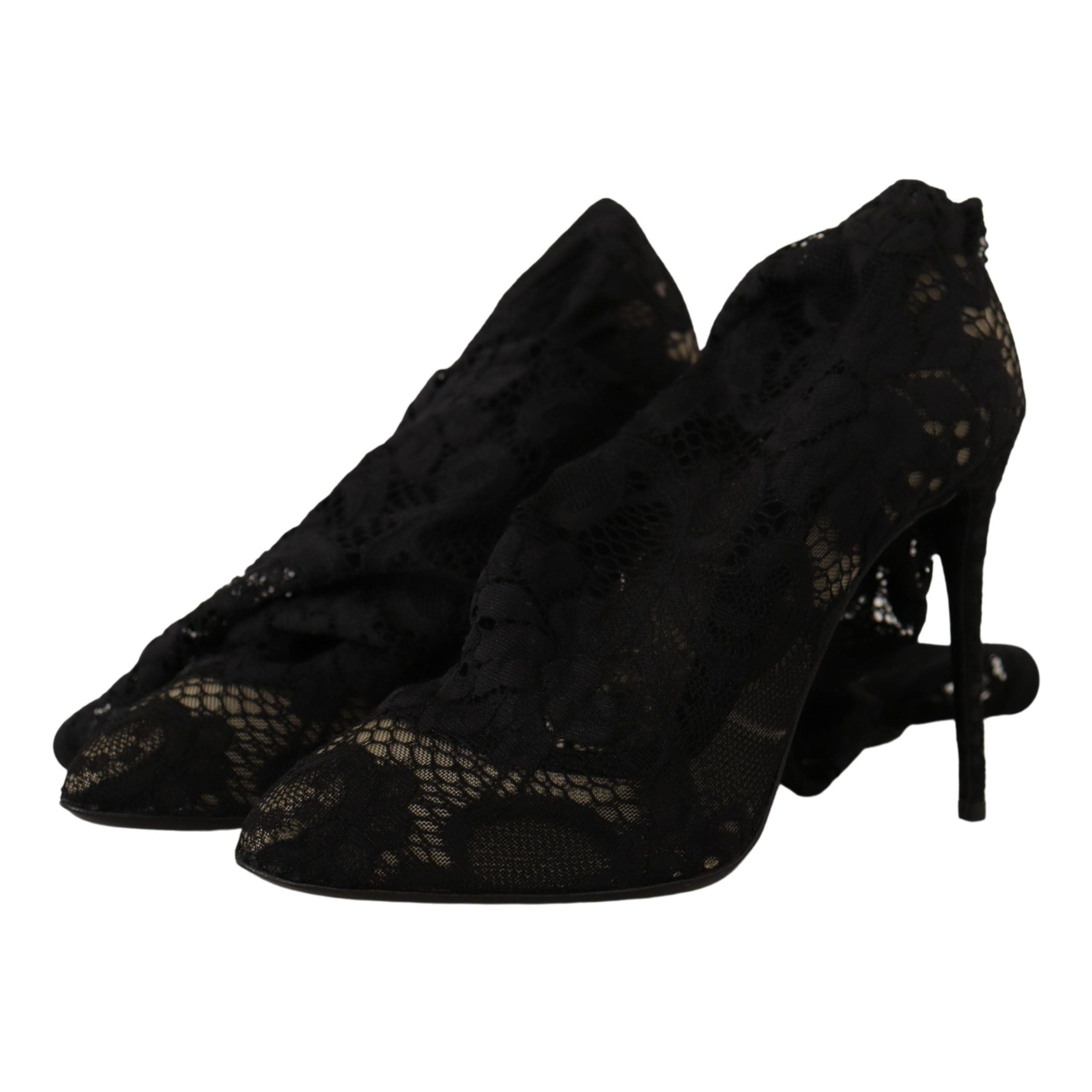 Cizme Dolce & Gabbana negre din dantelă stretch Taormina