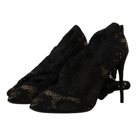 Dolce & Gabbana Black Stretch Taormina Lace Boots
