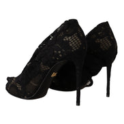 Cizme Dolce & Gabbana negre din dantelă stretch Taormina