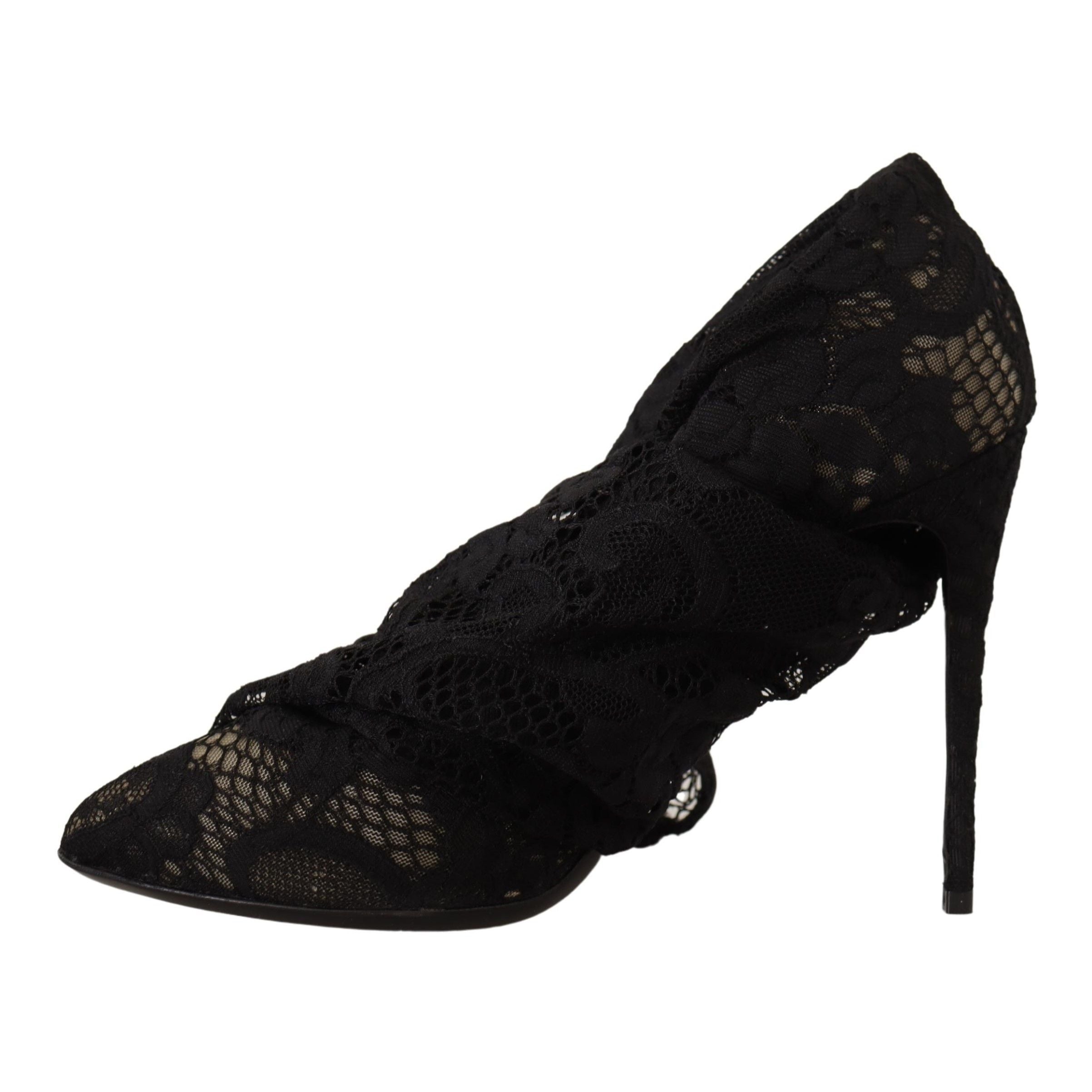 Cizme Dolce & Gabbana negre din dantelă stretch Taormina