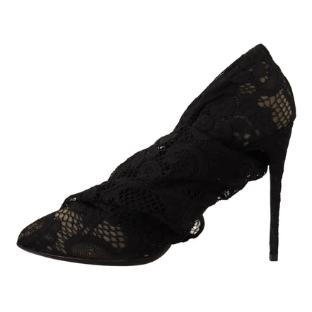 Cizme Dolce & Gabbana negre din dantelă stretch Taormina