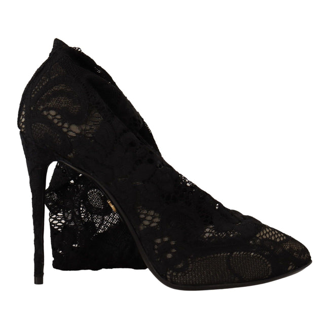 Cizme Dolce & Gabbana negre din dantelă stretch Taormina