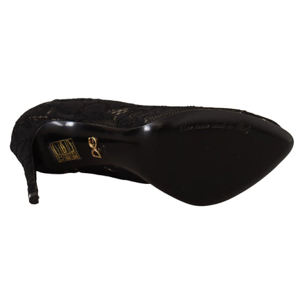 Cizme Dolce & Gabbana negre din dantelă stretch Taormina