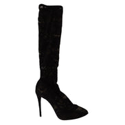 Cizme Dolce & Gabbana negre din dantelă stretch Taormina