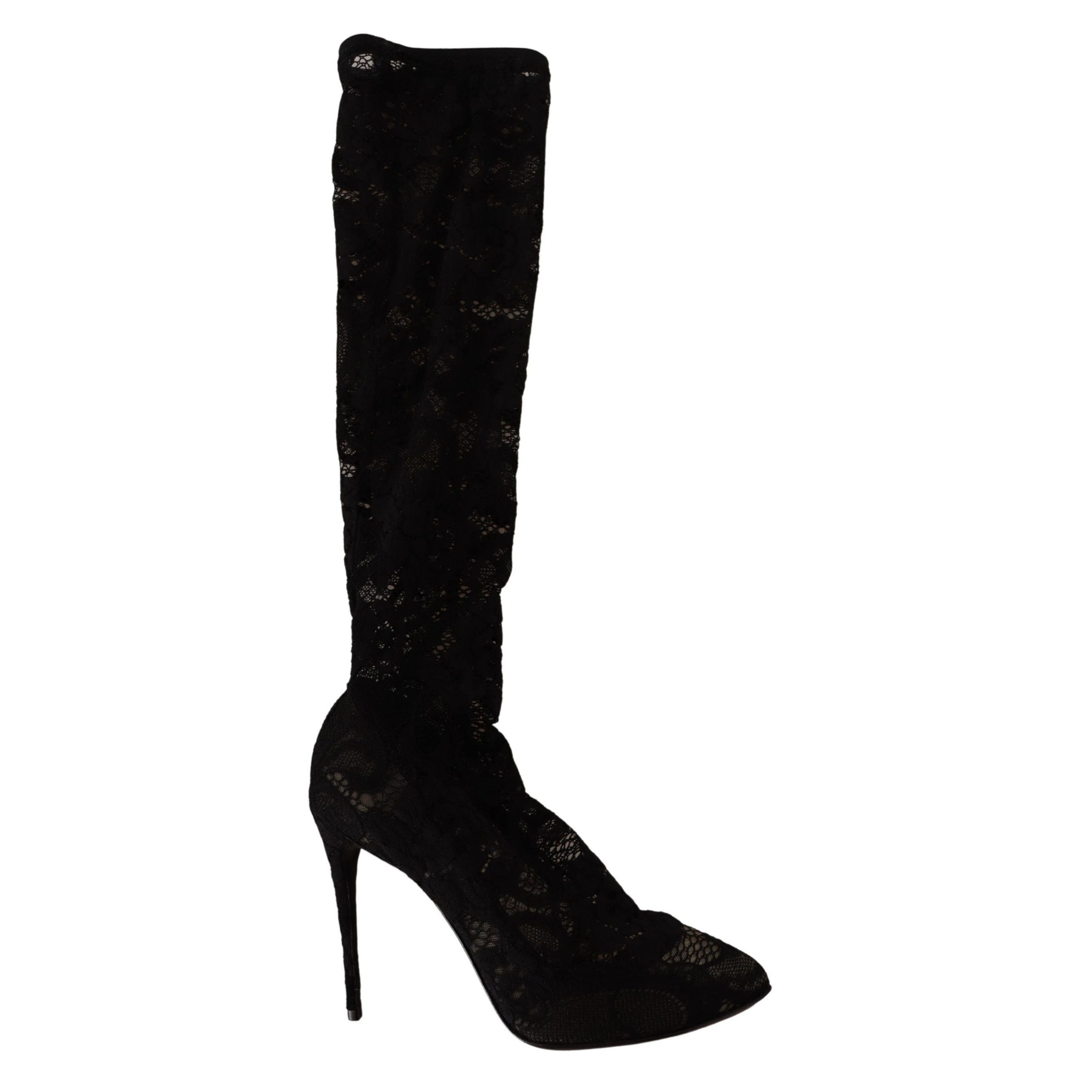 Cizme Dolce & Gabbana negre din dantelă stretch Taormina