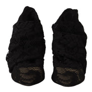 Cizme Dolce & Gabbana negre din dantelă stretch Taormina