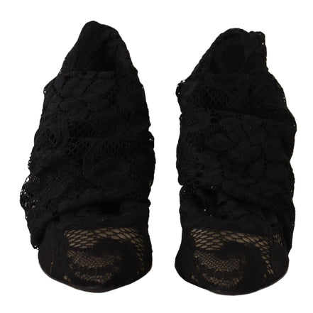 Cizme Dolce & Gabbana negre din dantelă stretch Taormina