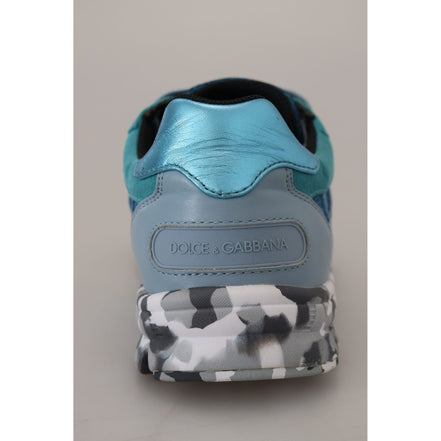 Sneakers sport Dolce & Gabbana cu profil jos din piele albastru-gri