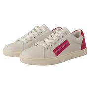 Dolce & Gabbana White Pink Leather Low-Top Sneakers