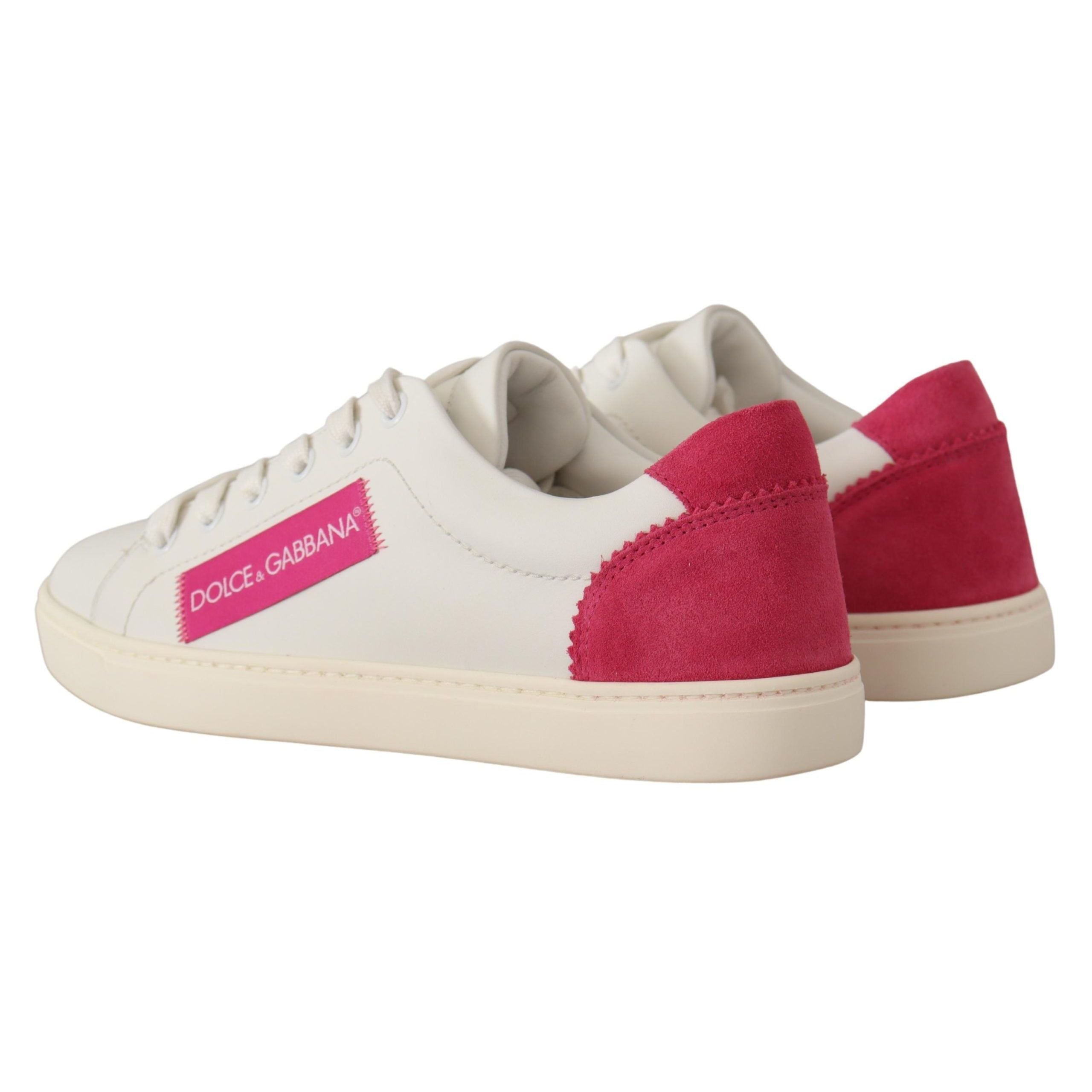 Dolce & Gabbana White Pink Leather Low-Top Sneakers