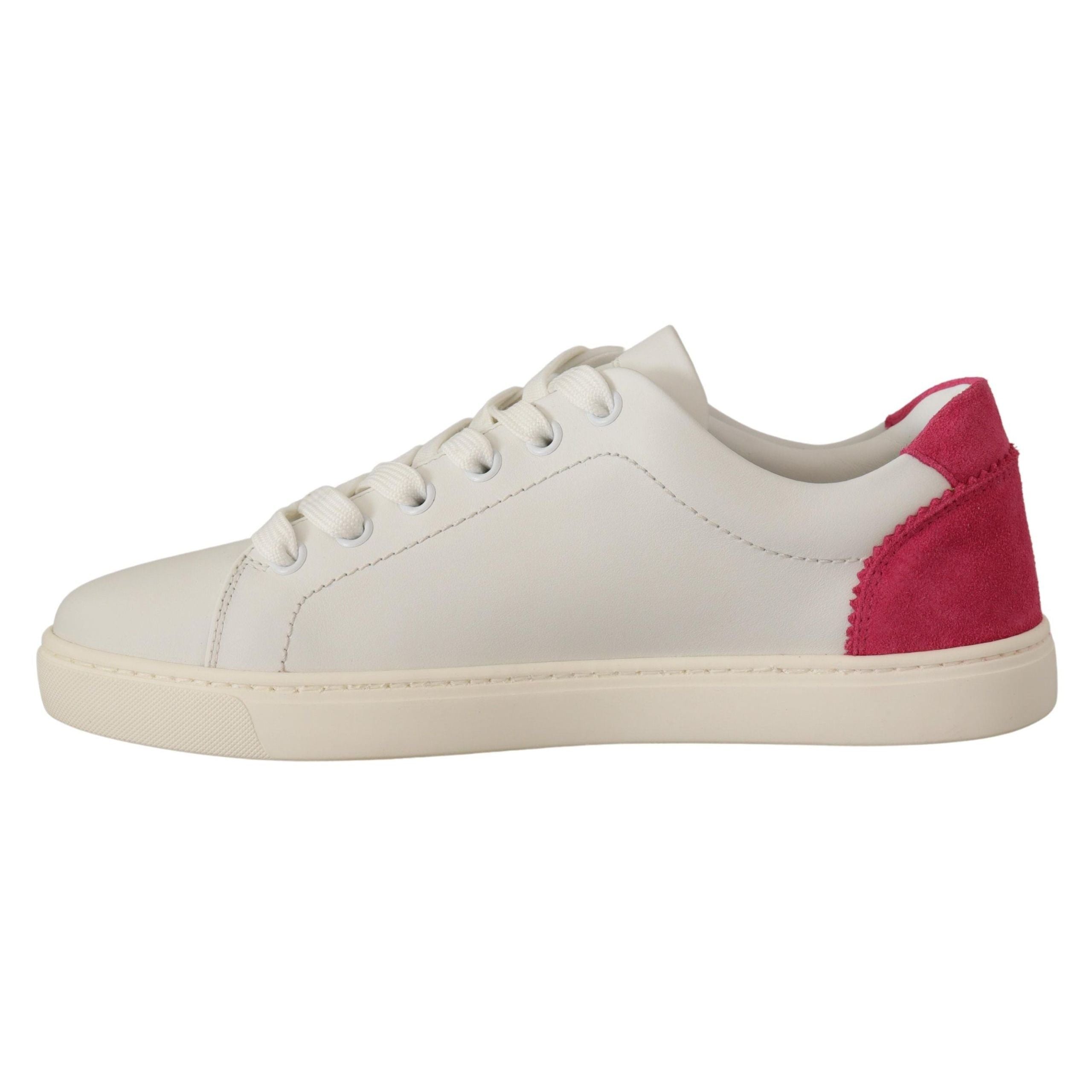 Dolce & Gabbana White Pink Leather Low-Top Sneakers