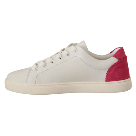 Dolce & Gabbana White Pink Leather Low-Top Sneakers