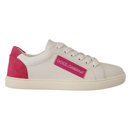 Dolce & Gabbana White Pink Leather Low-Top Sneakers