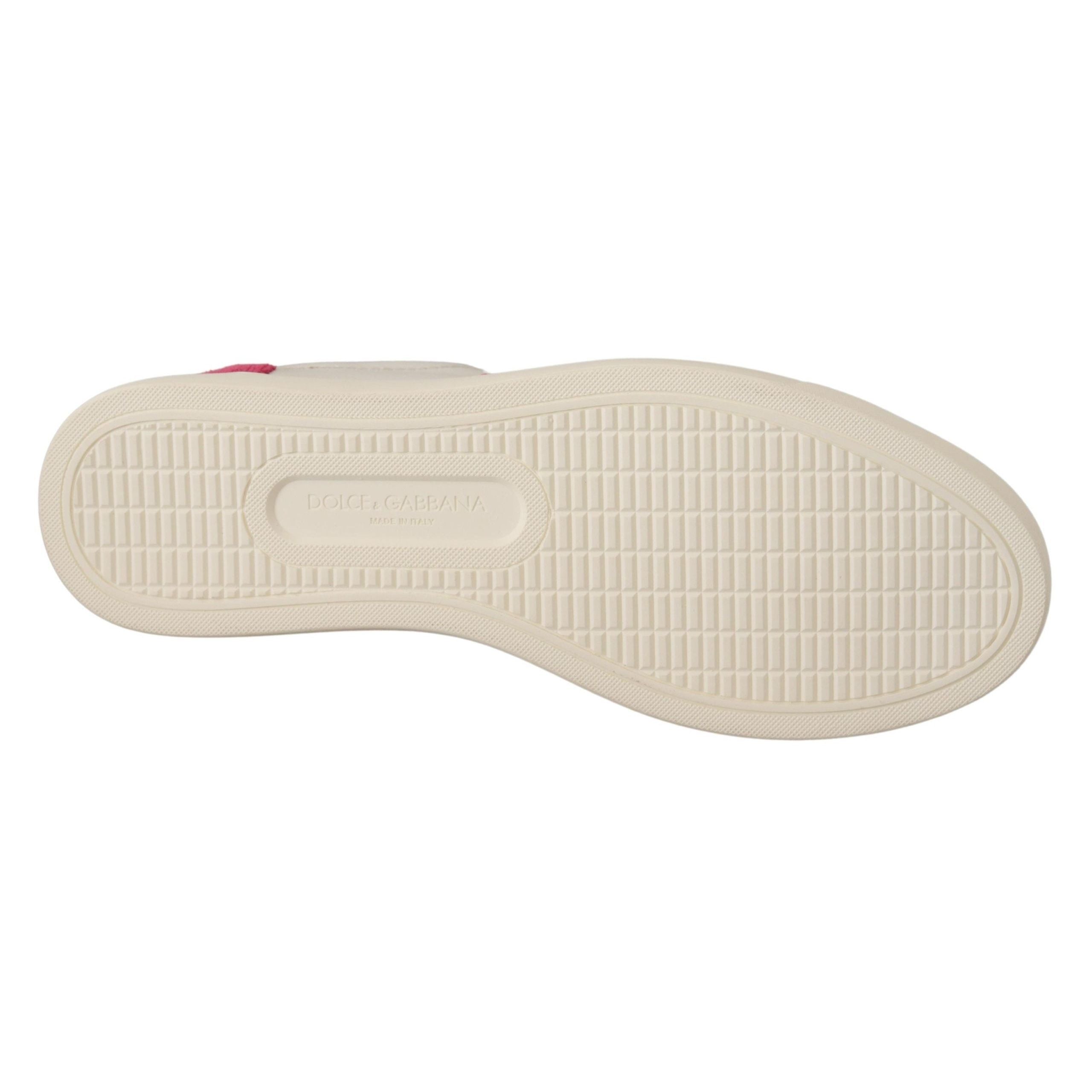 Dolce & Gabbana White Pink Leather Low-Top Sneakers