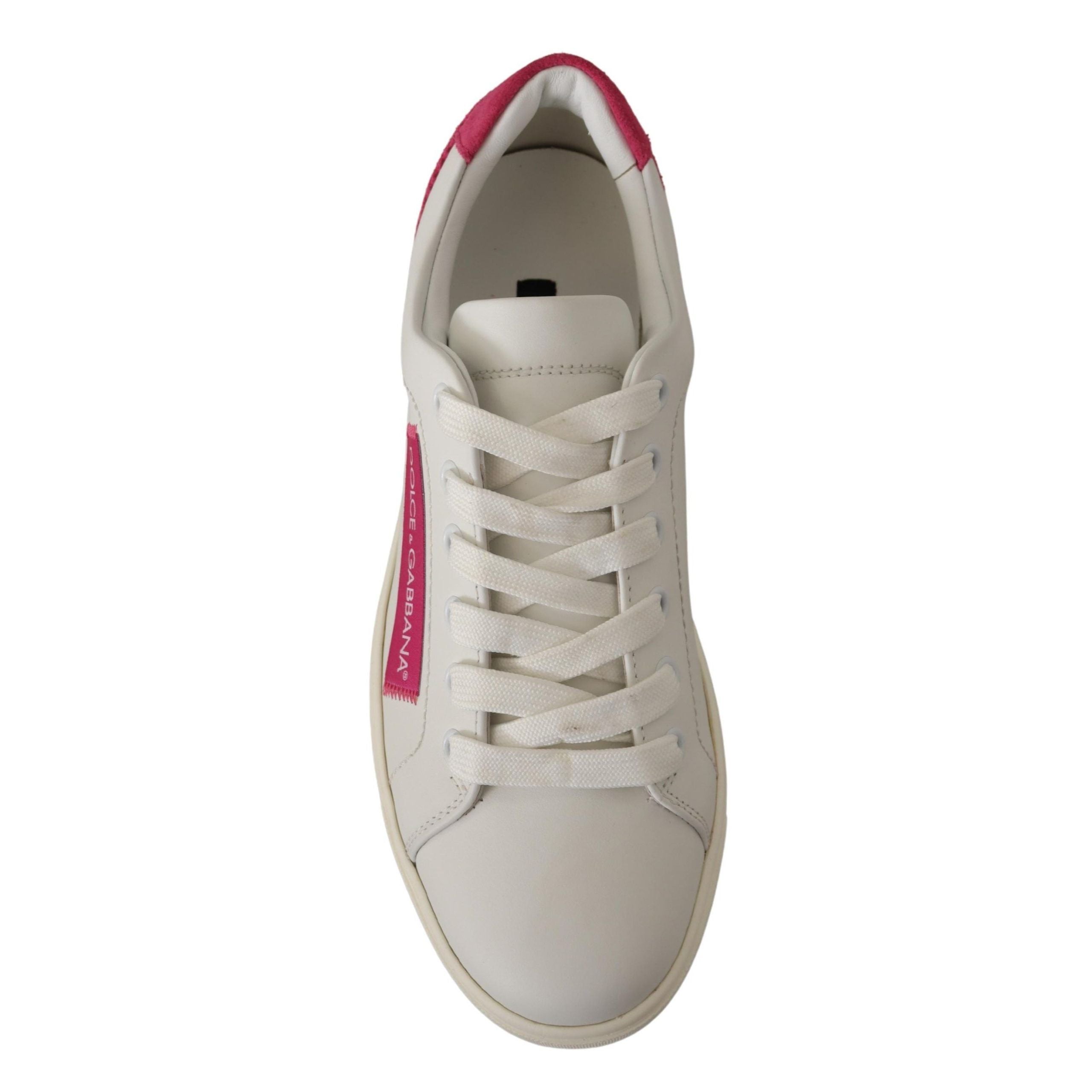 Dolce & Gabbana White Pink Leather Low-Top Sneakers