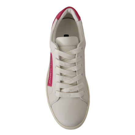 Dolce & Gabbana White Pink Leather Low-Top Sneakers