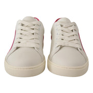 Dolce & Gabbana White Pink Leather Low-Top Sneakers