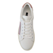 Sneakers Dolce & Gabbana cu profil jos albi cu roz din piele