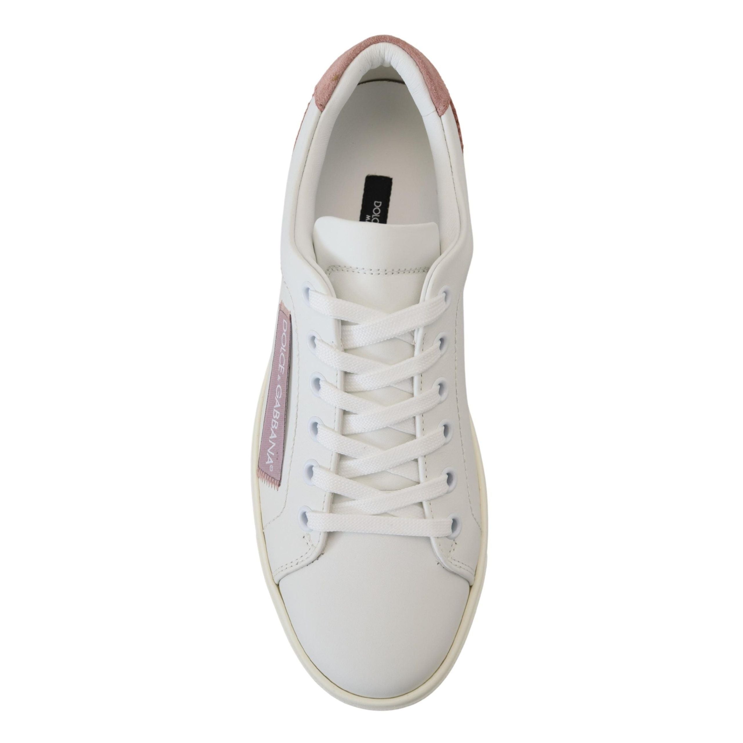 Sneakers Dolce & Gabbana cu profil jos albi cu roz din piele