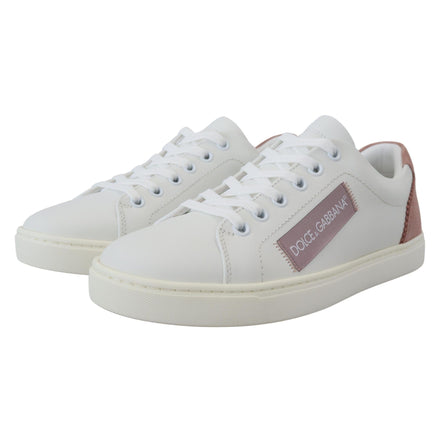 Sneakers Dolce & Gabbana cu profil jos albi cu roz din piele