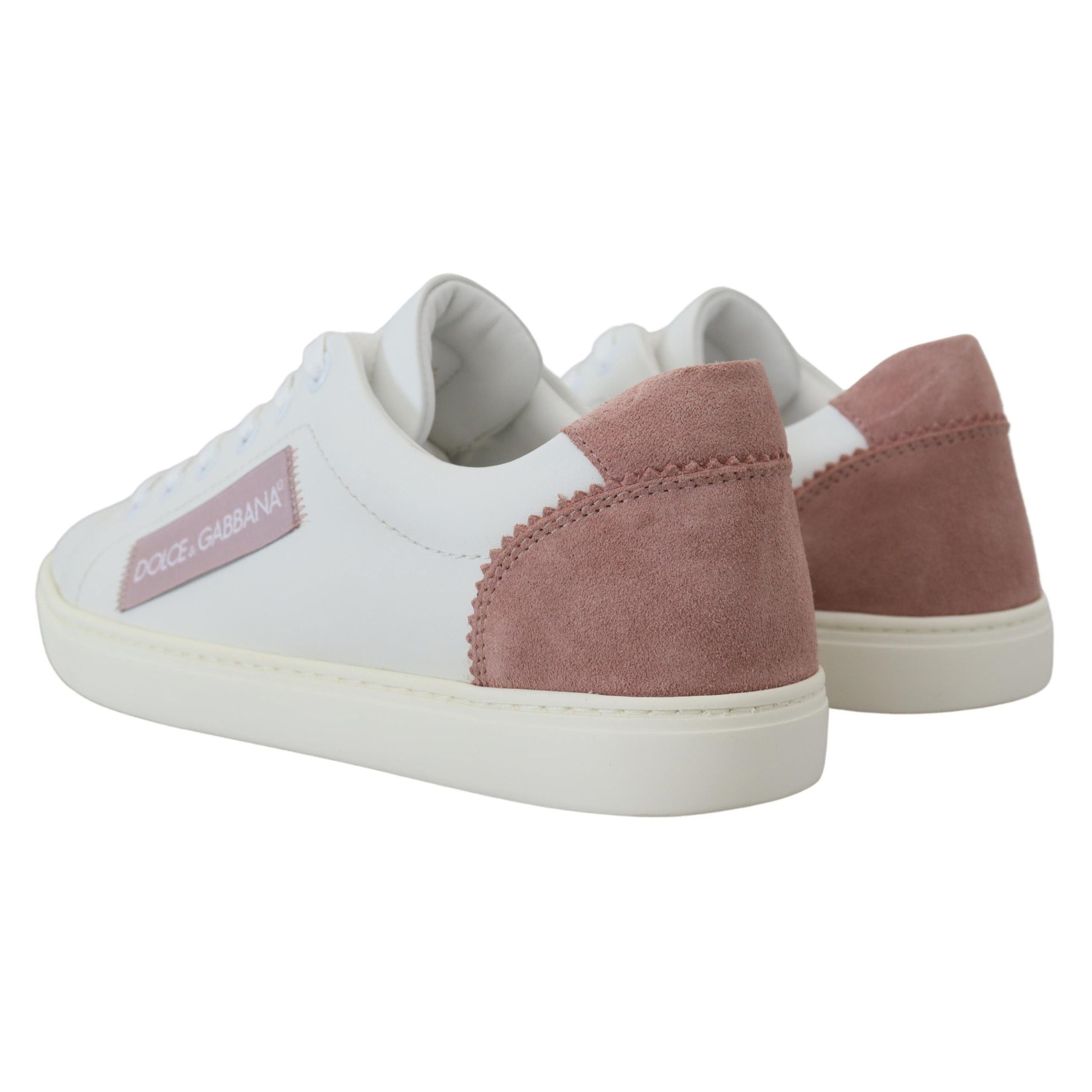 Sneakers Dolce & Gabbana cu profil jos albi cu roz din piele