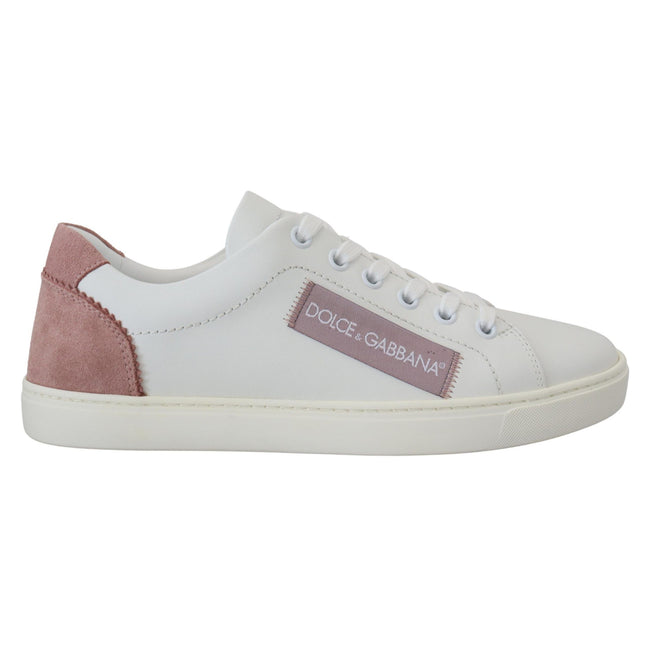 Sneakers Dolce & Gabbana cu profil jos albi cu roz din piele