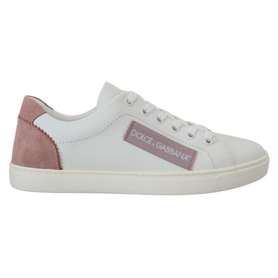 Dolce & Gabbana White Pink Leather Low Top Sneakers