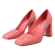 Pantofi Prada clasici, stil block heel, din piele lăcuită, roz