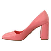 Pantofi Prada clasici, stil block heel, din piele lăcuită, roz