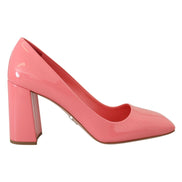 Pantofi Prada clasici, stil block heel, din piele lăcuită, roz