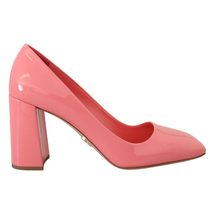 Pantofi Prada clasici, stil block heel, din piele lăcuită, roz