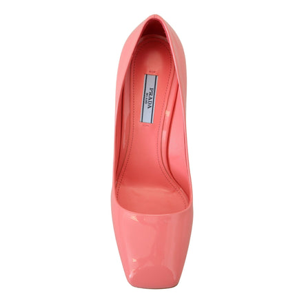 Pantofi Prada clasici, stil block heel, din piele lăcuită, roz