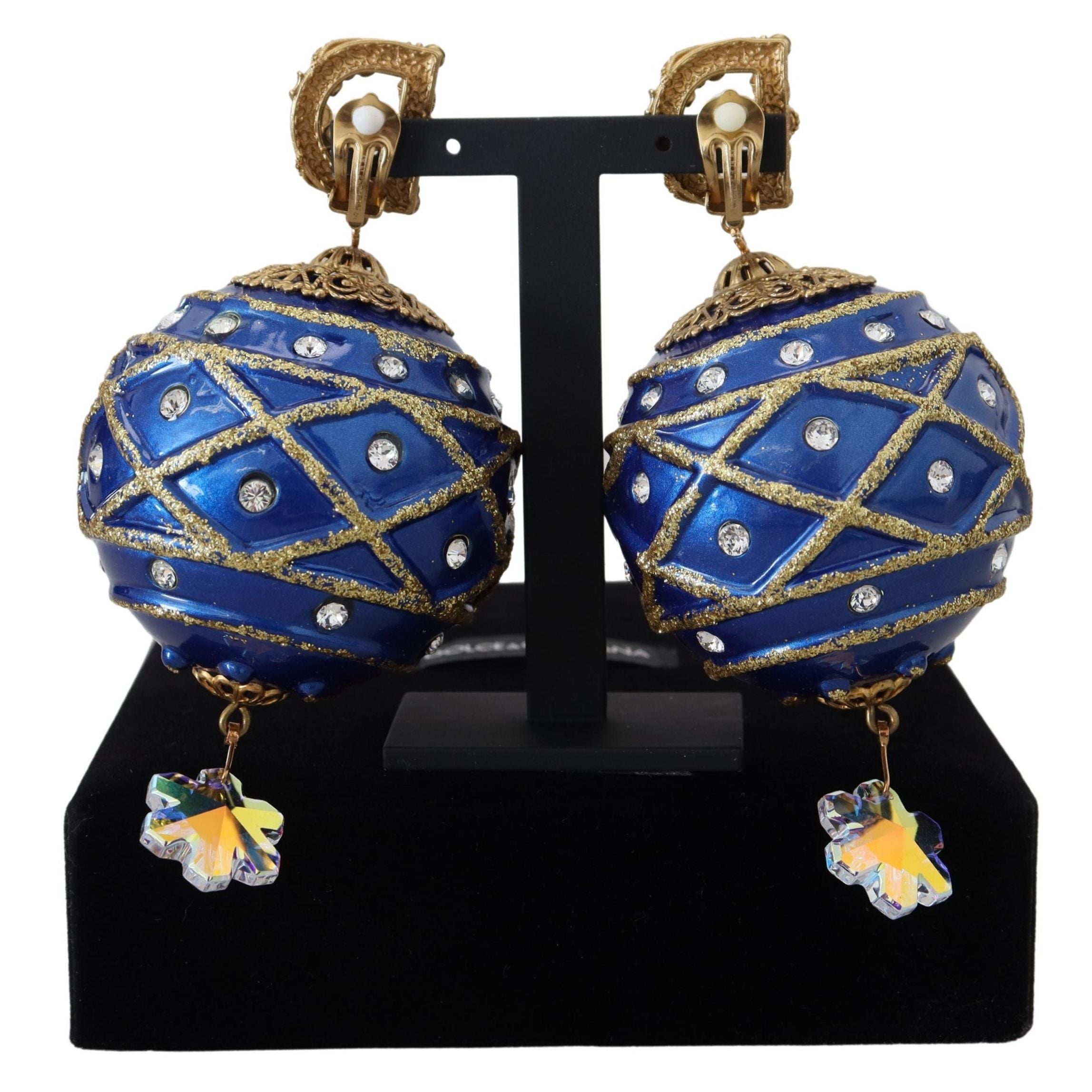 Cercei cu Clips Dolce & Gabbana din Alamă Aurie, cu Pandantiv Bilă Albastră și Cristale