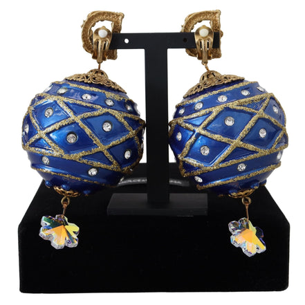 Cercei cu Clips Dolce & Gabbana din Alamă Aurie, cu Pandantiv Bilă Albastră și Cristale