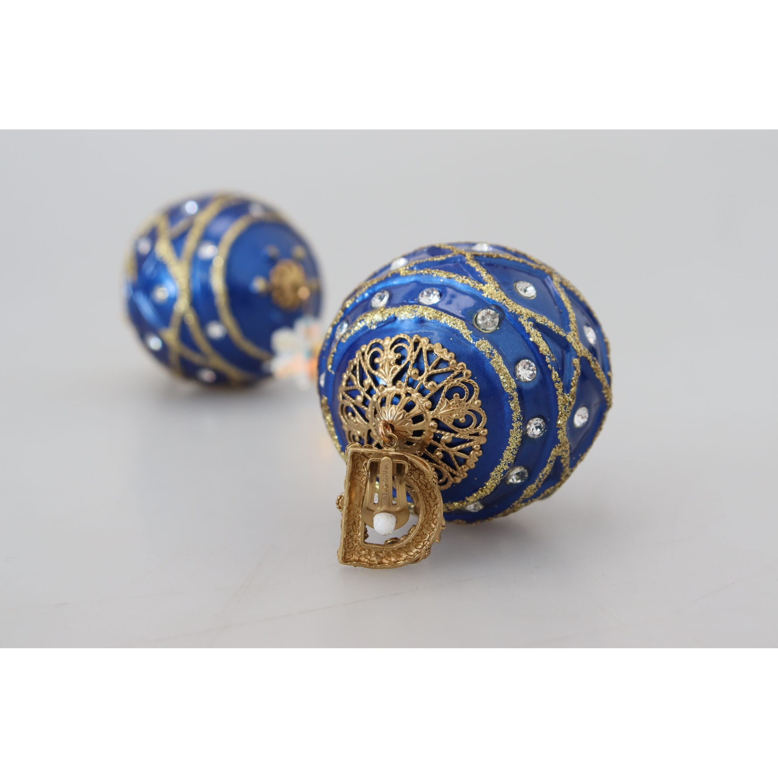 Cercei cu Clips Dolce & Gabbana din Alamă Aurie, cu Pandantiv Bilă Albastră și Cristale