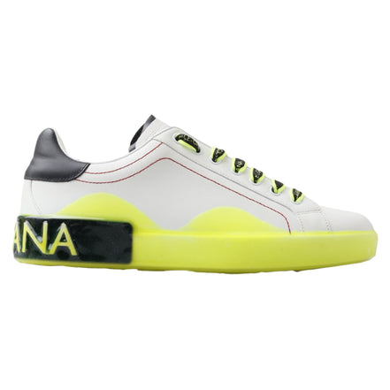 Sneakers Dolce & Gabbana Portofino albi cu galben din piele