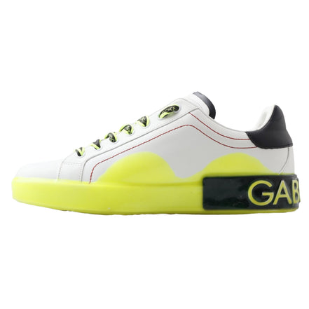 Sneakers Dolce & Gabbana Portofino albi cu galben din piele