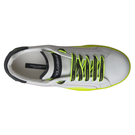 Sneakers Dolce & Gabbana Portofino albi cu galben din piele