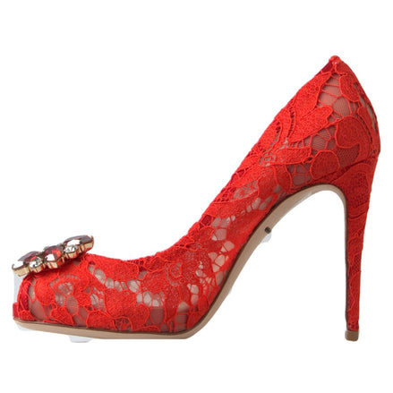 Pantofi Dolce & Gabbana Red Taormina Lace Crystal