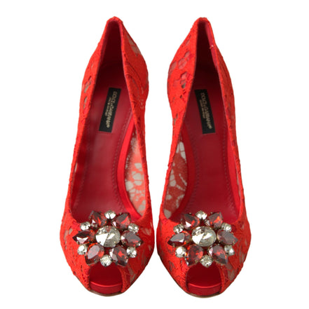 Dolce & Gabbana Red Taormina Lace Crystal Pumps