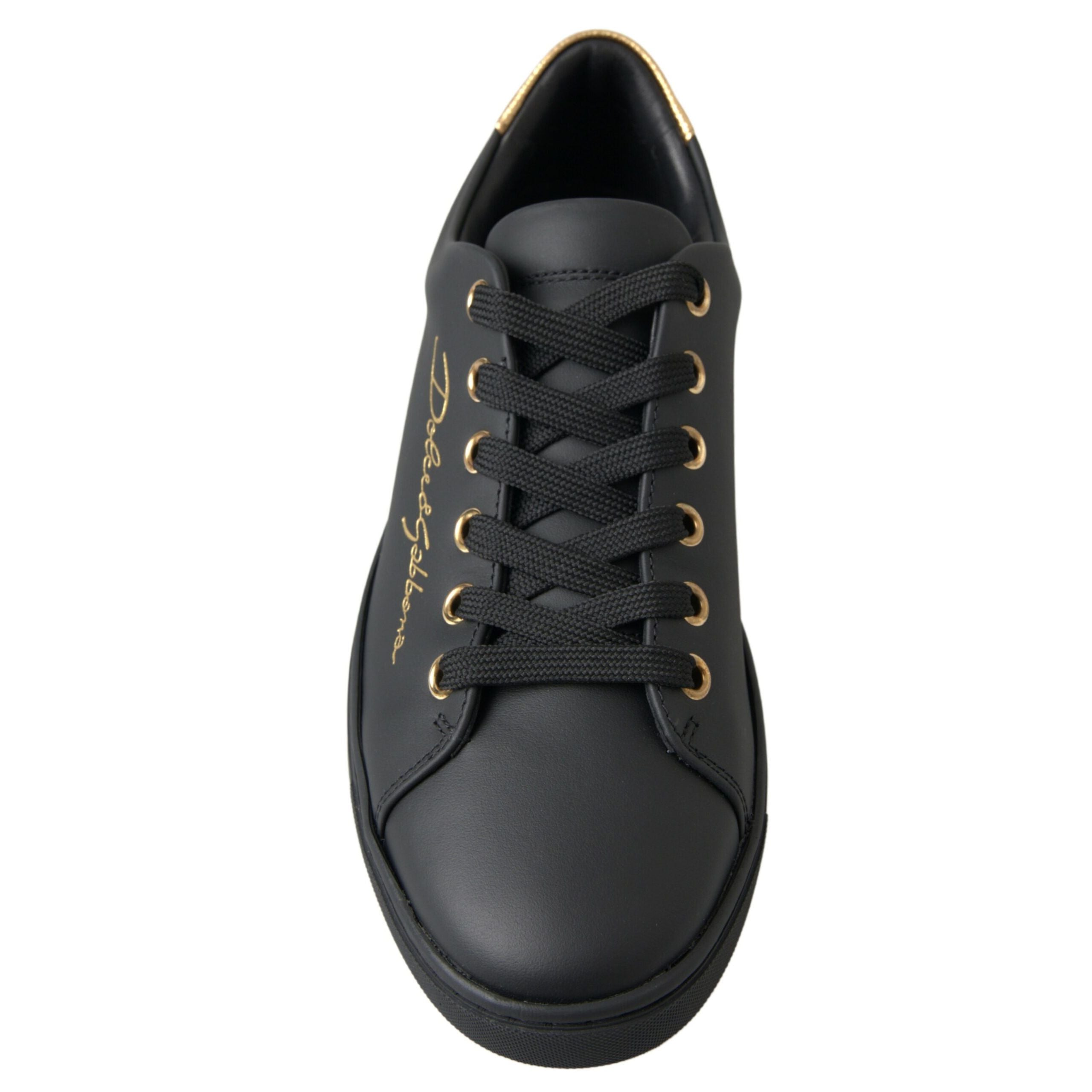 Sneakers Dolce & Gabbana clasici negri cu auriu din piele
