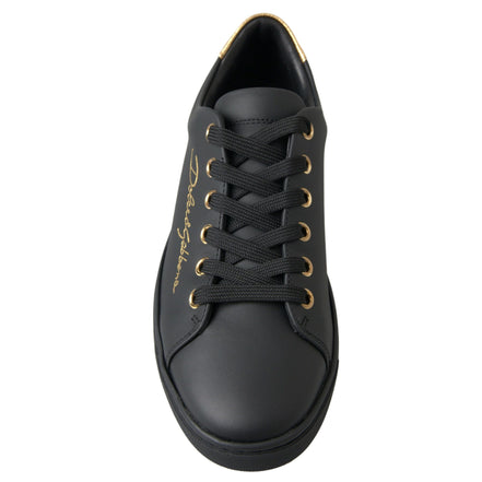 Sneakers Dolce & Gabbana clasici negri cu auriu din piele