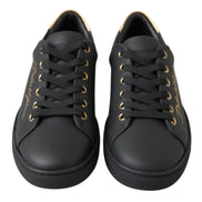 Sneakers Dolce & Gabbana clasici negri cu auriu din piele