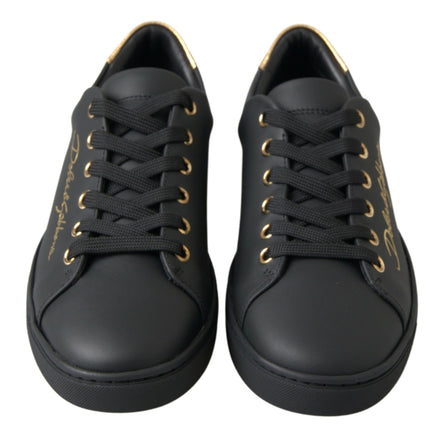 Sneakers Dolce & Gabbana clasici negri cu auriu din piele
