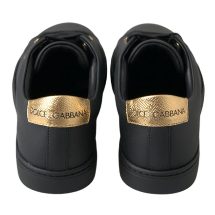Sneakers Dolce & Gabbana clasici negri cu auriu din piele