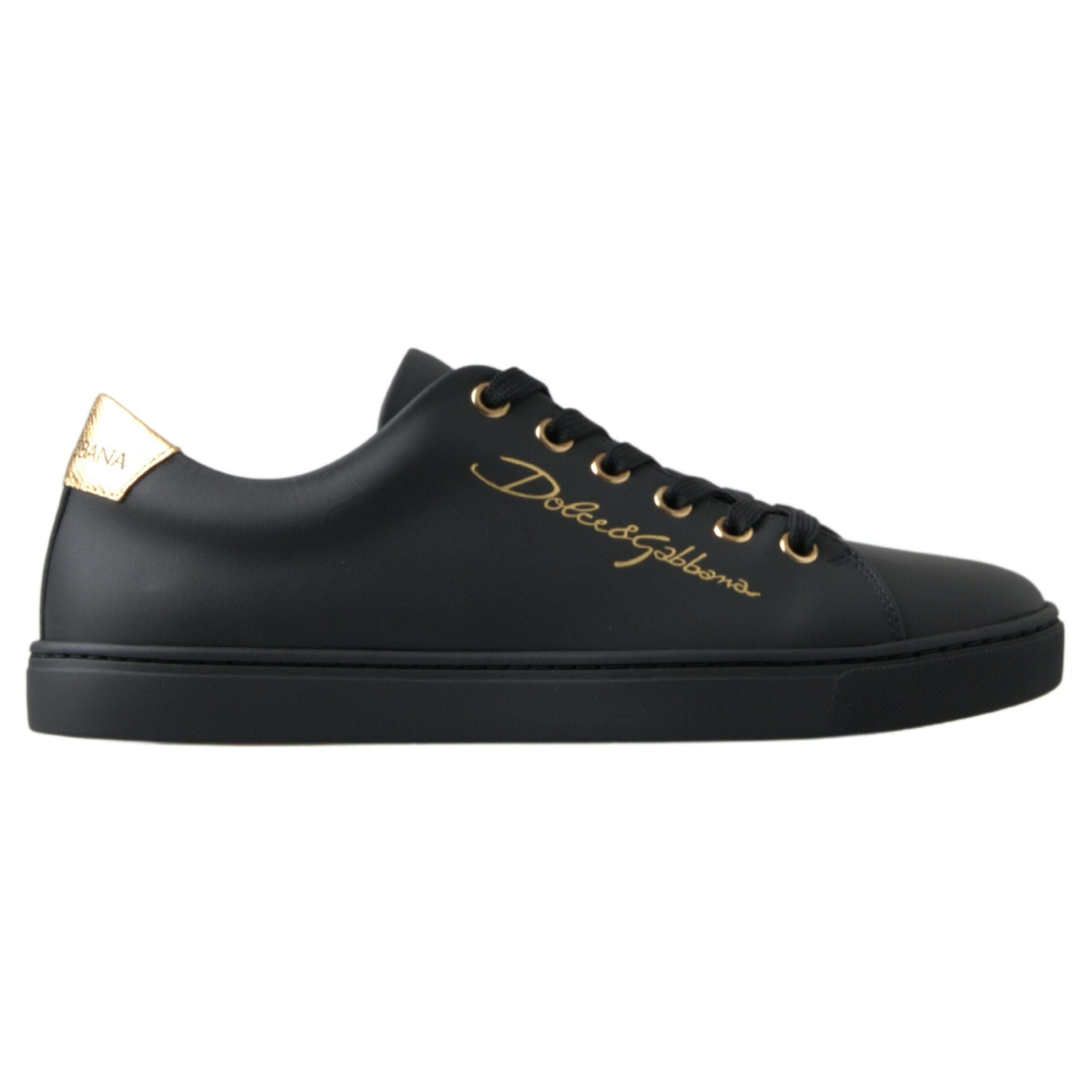 Sneakers Dolce & Gabbana clasici negri cu auriu din piele