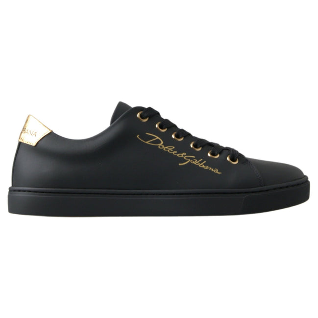 Sneakers Dolce & Gabbana clasici negri cu auriu din piele