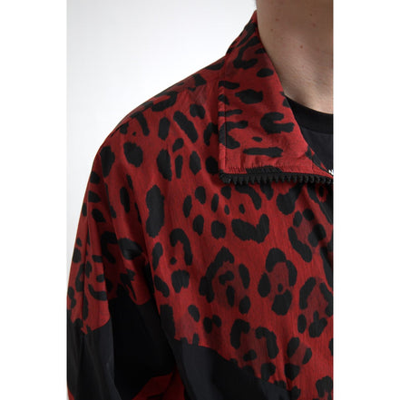 Dolce & Gabbana Red Leopard Full Zip Sweater